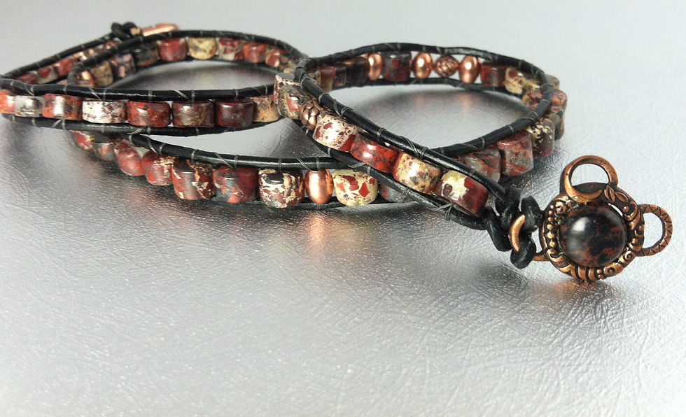 Thumbnail: Brecciated Jasper Leather Wrap Bracelet