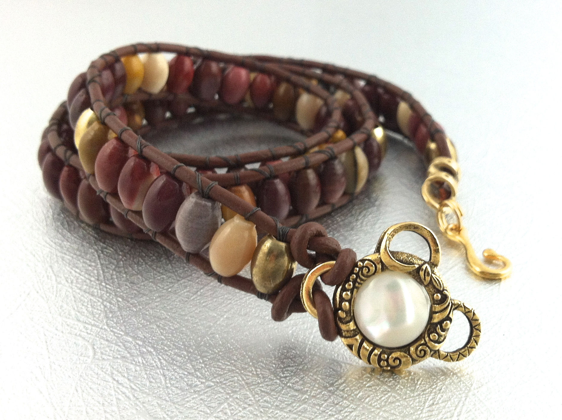 Mookaite Leather Wrap Bracelet