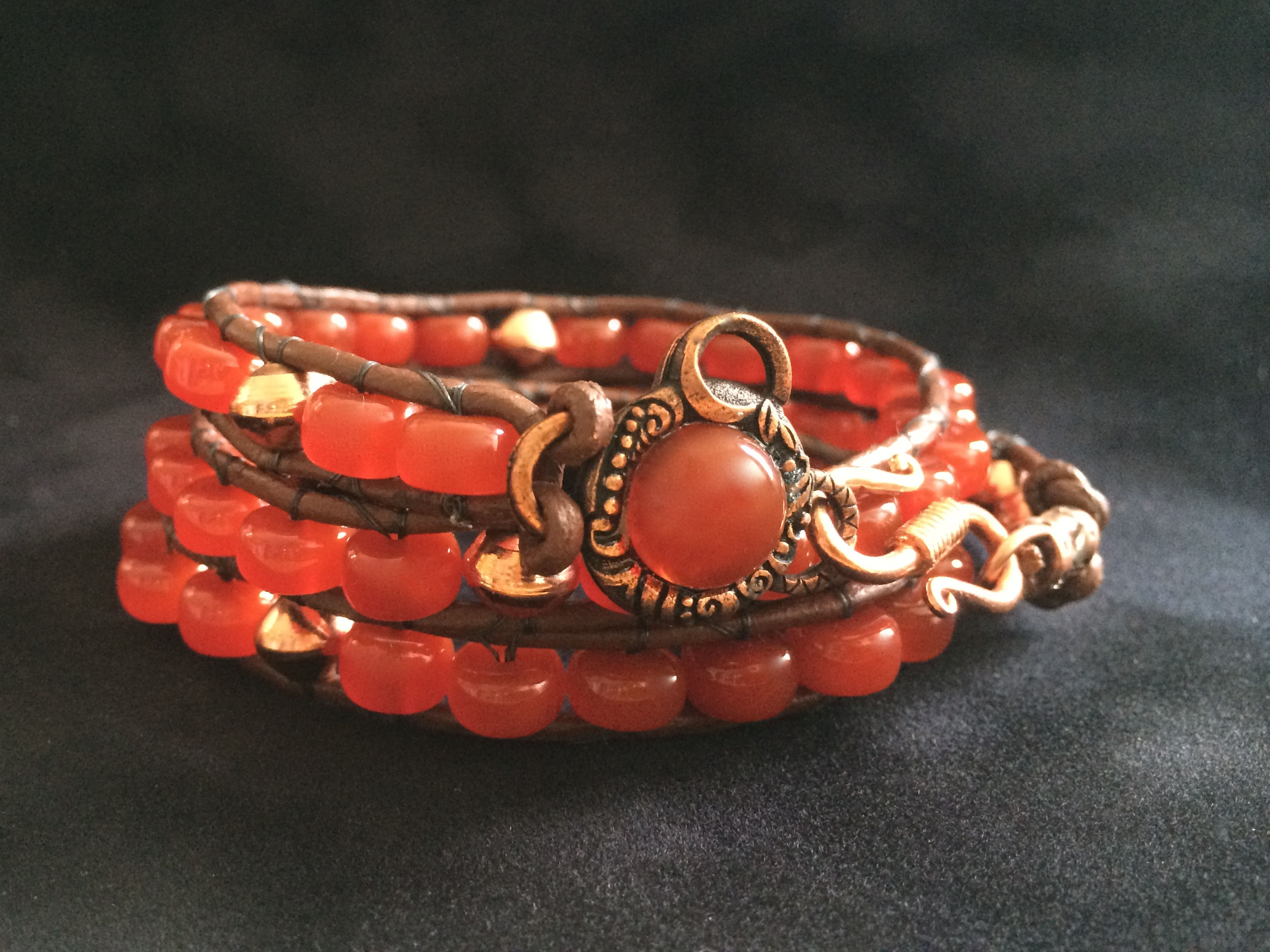 Carnelian Leather Wrap Bracelet