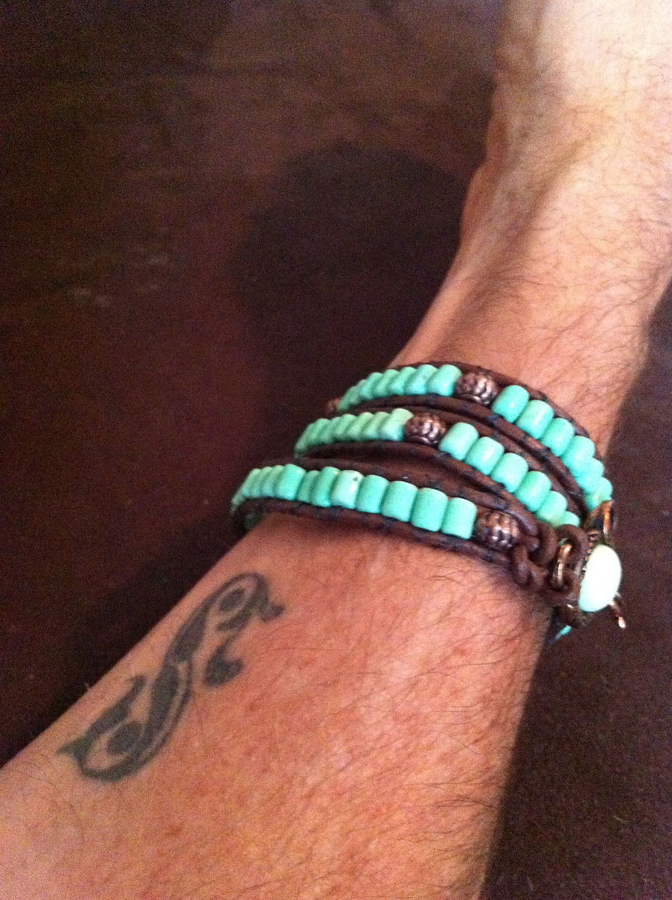 Thumbnail: Green Turquoise Leather Wrap Bracelet