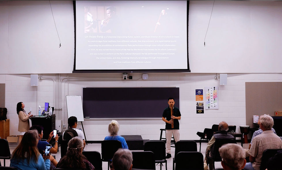 Lin Hsiao-Feng presenting a lecture on Taiwan’s Paiwan nose flute tradition at the 2026 World Flute Society Annual Convention