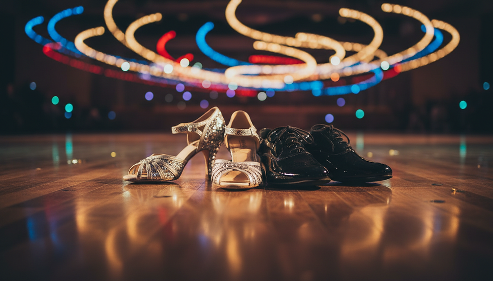 Close-up view of dance shoes on a polished studio floor