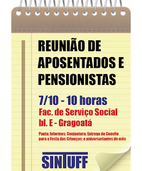 Reunião Aposentados e Pensionistas - 7/10 às 10h