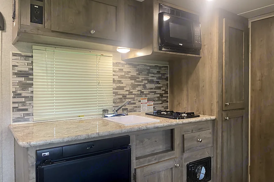 View of the kitchen amenities