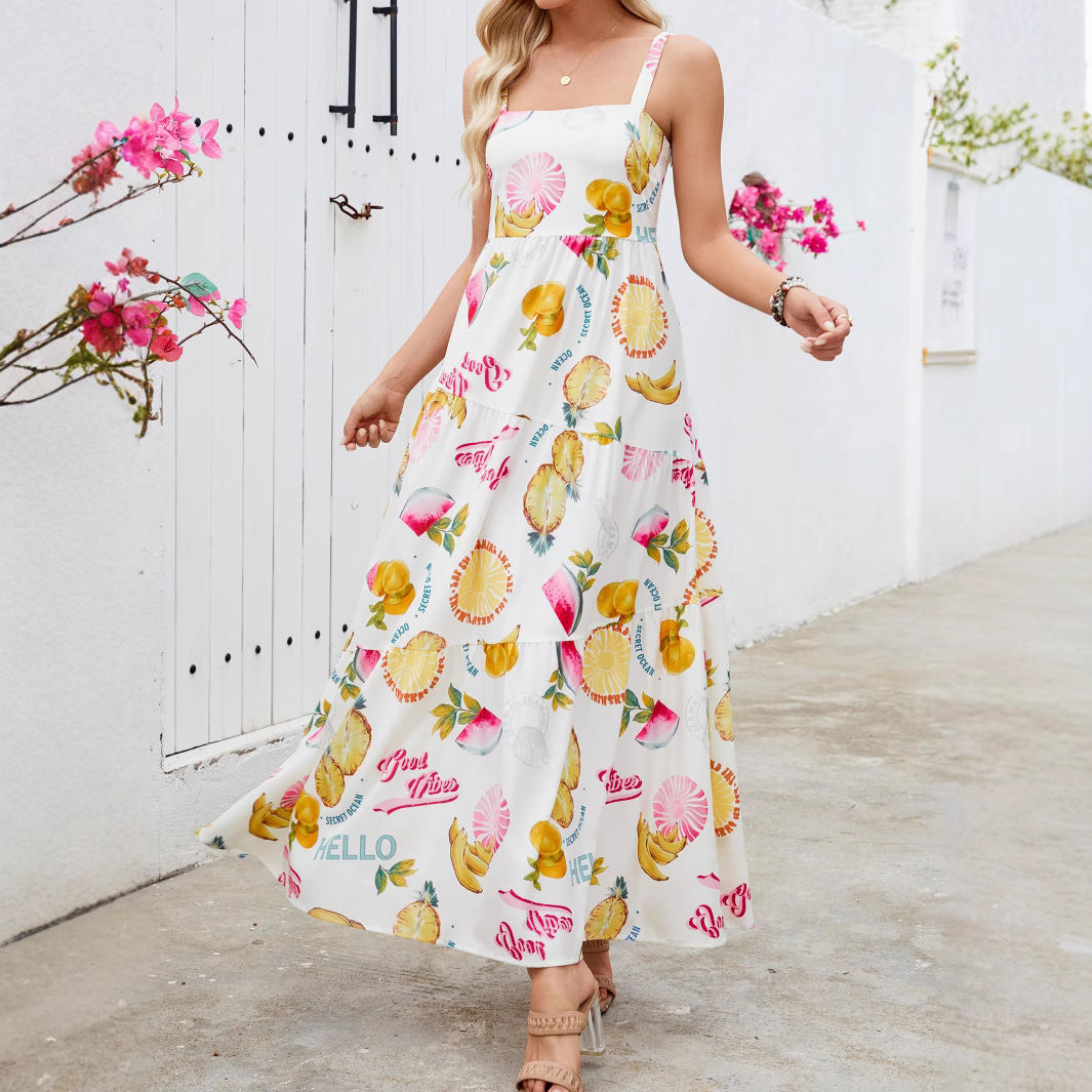 Women's Summer Sleeveless Thin Strap Flare Skirt Dress