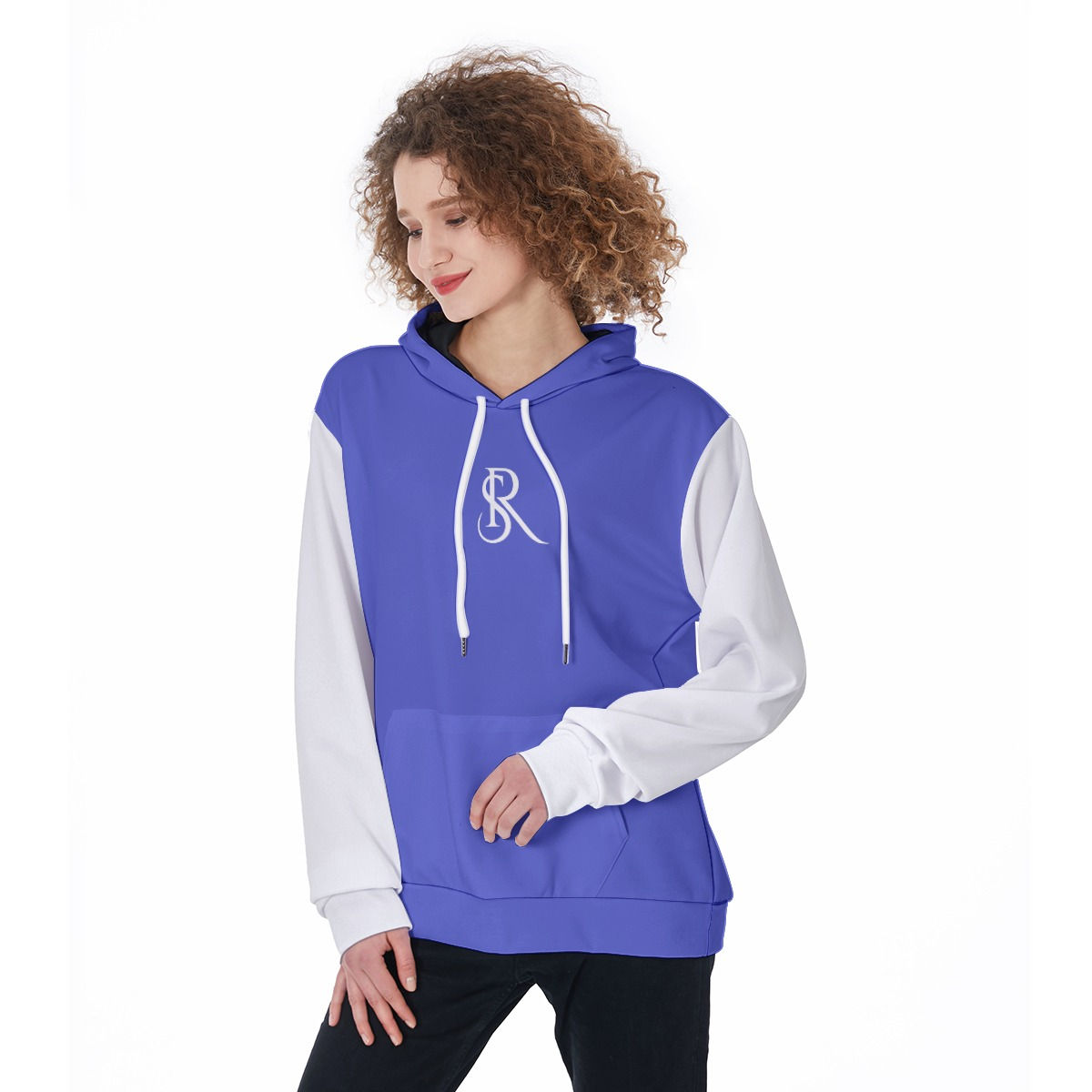 Sade Renee Women's Heavy Fleece Hoodie, Color Block Blue