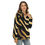 Thumbnail: Sade Renee Women's Half Zip Fleece Hoodie, Black and Gold Stripes