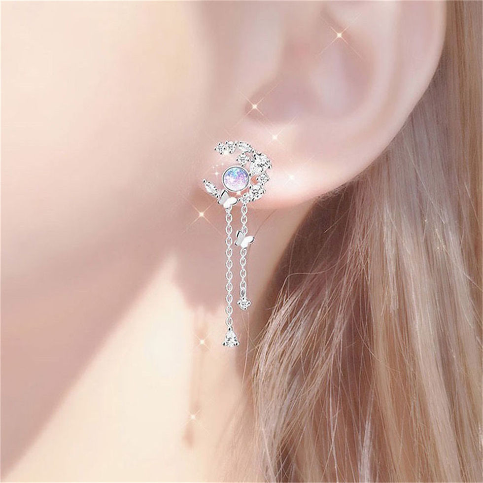 Thumbnail: Celestial Tassel Earrings: Moon, Planet & Butterfly