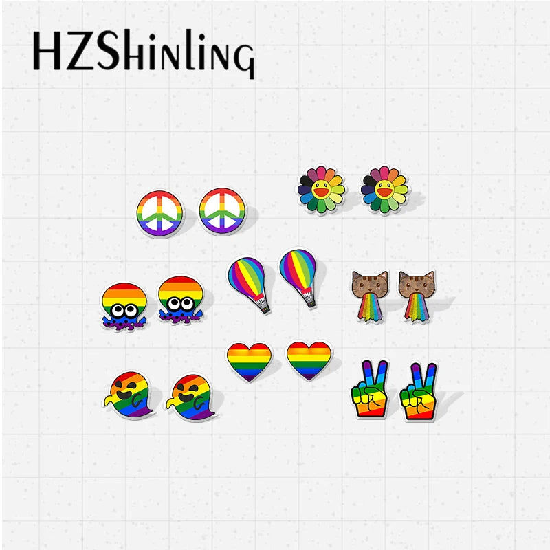 Pride Love Gay Love Epoxy Acrylic Resin Stud Earrings Handmade Jewelry Earrings
