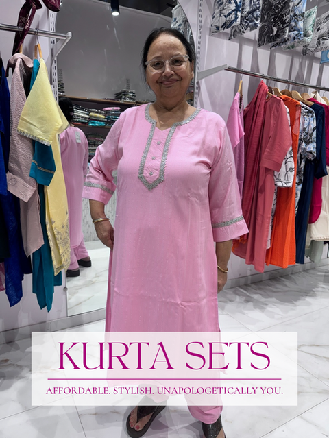 Pink Kurta Pant Set by Adah India, designed for party wear. A stylish and elegant ethnic ensemble, manufactured by Adah India.