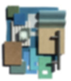 Gentle material board with grounding greens and blues with natural materials