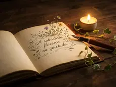 Um livro envolto em ramos floridos