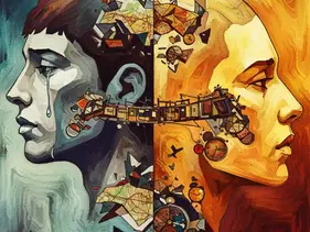 Representação Pop-Art do Desejo (alcançando o externo) versus Necessidade (coração complexo interno).