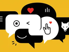 Ilustração conceitual com vários balões de diálogo contendo ícones de ações e emoções, representando o enriquecimento da comunicação para além das palavras.