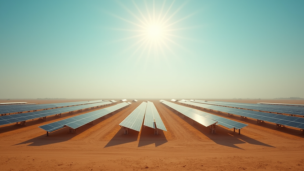 Wide angle view of a large solar park in Rajasthan with clear skies