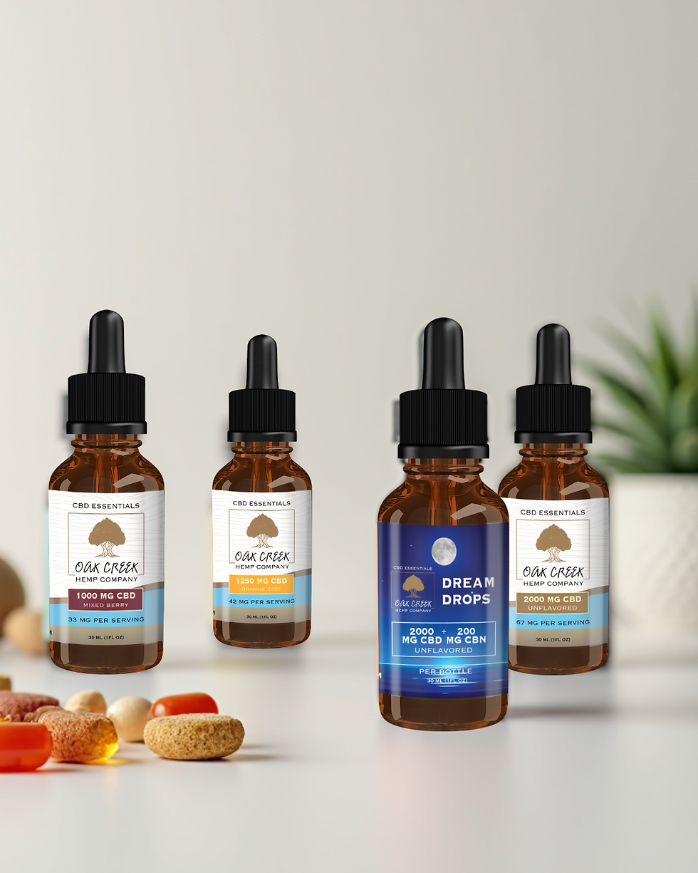 Counter with various CBD oil options.