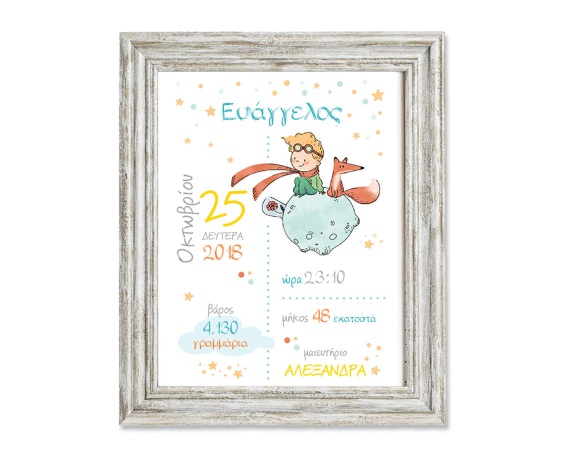 Αναμνηστικό καδράκι με στοιχεία γένησσης με θέμα τον μικρό πρίγκιπα