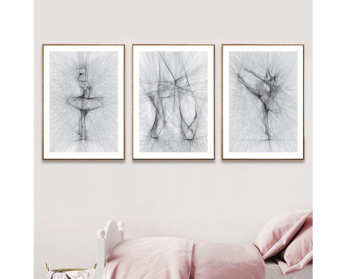 Τρίπτυχο σχεδιασμένο με μολύβι, με φιγούρες σχετικές με μπαλέτο