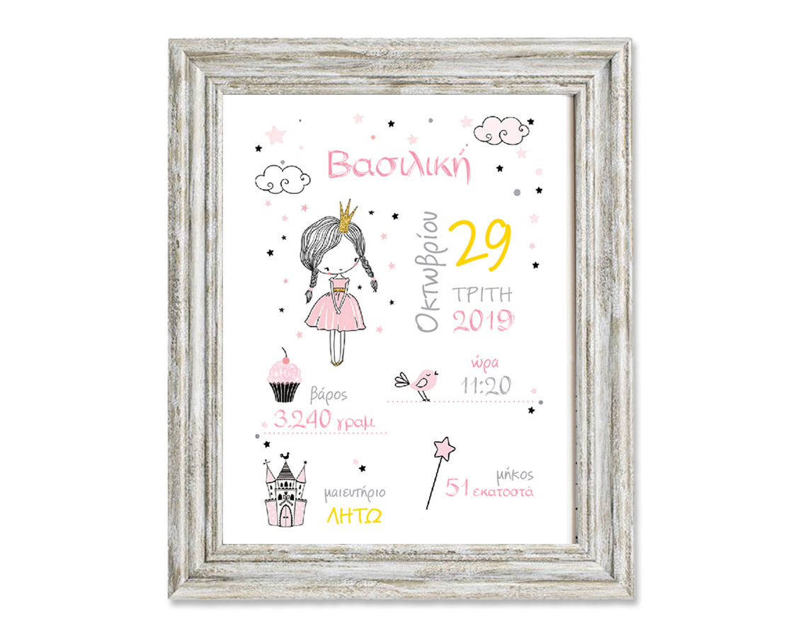 Αναμνηστικό καδράκι με στοιχεία γένησσης με θέμα την πρισκίπισσα