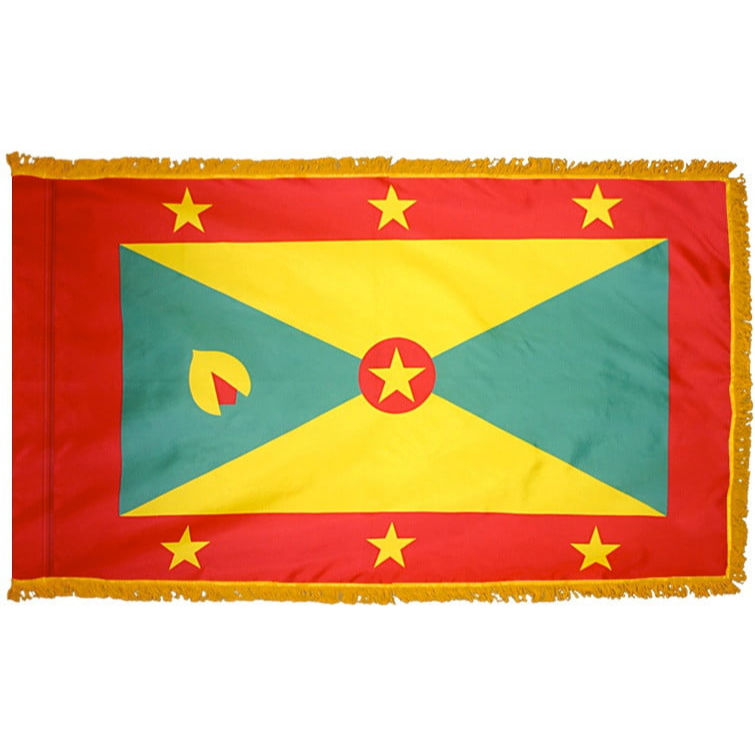 GRENADA 3X5' NYLON INDOOR / PARADE FLAG - POLE HEM FRINGE