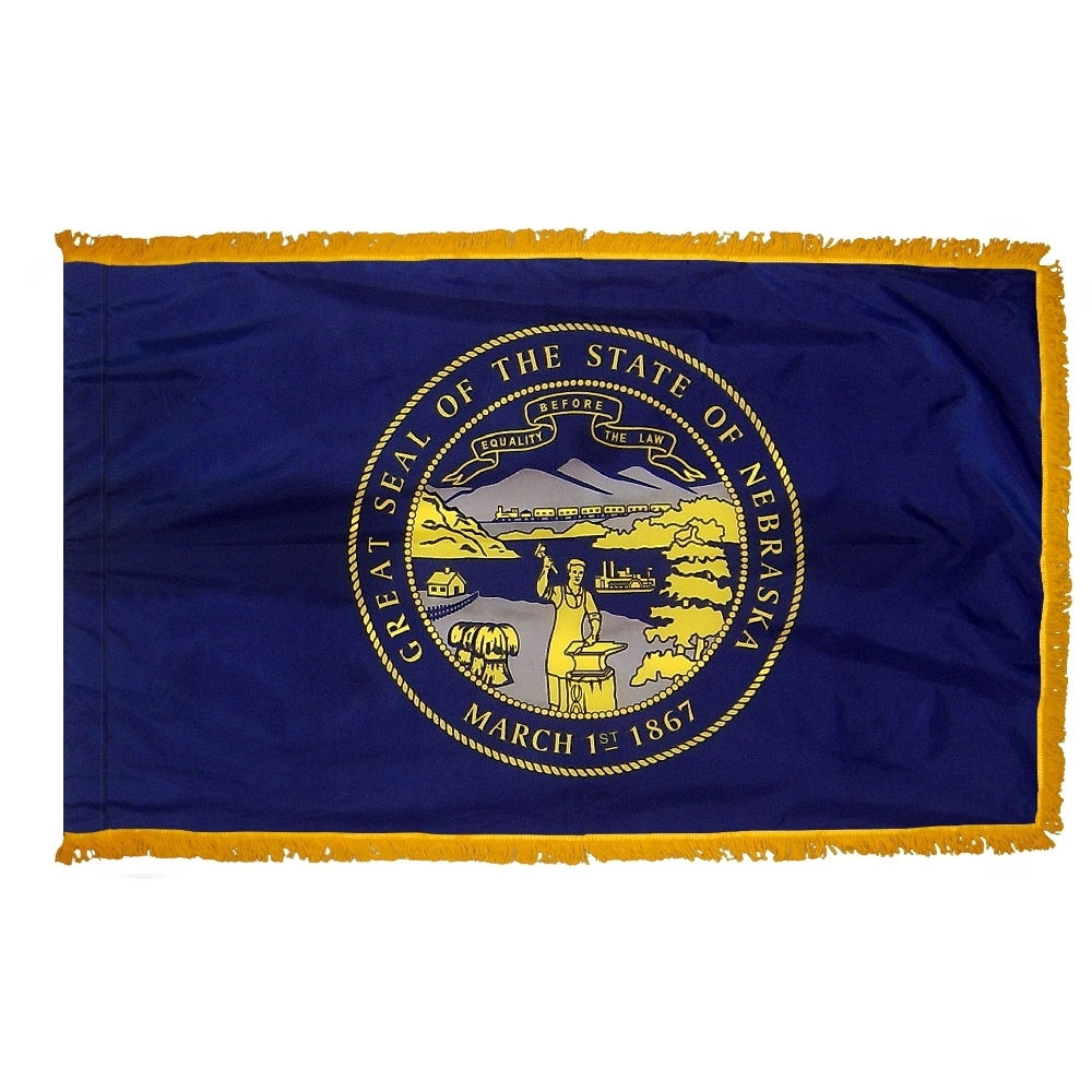 NEBRASKA 3X5' NYLON INDOOR / PARADE FLAG - POLE HEM FRINGE