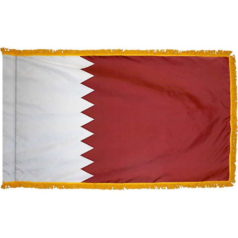 QATAR 3X5' NYLON INDOOR / PARADE FLAG - POLE HEM FRINGE