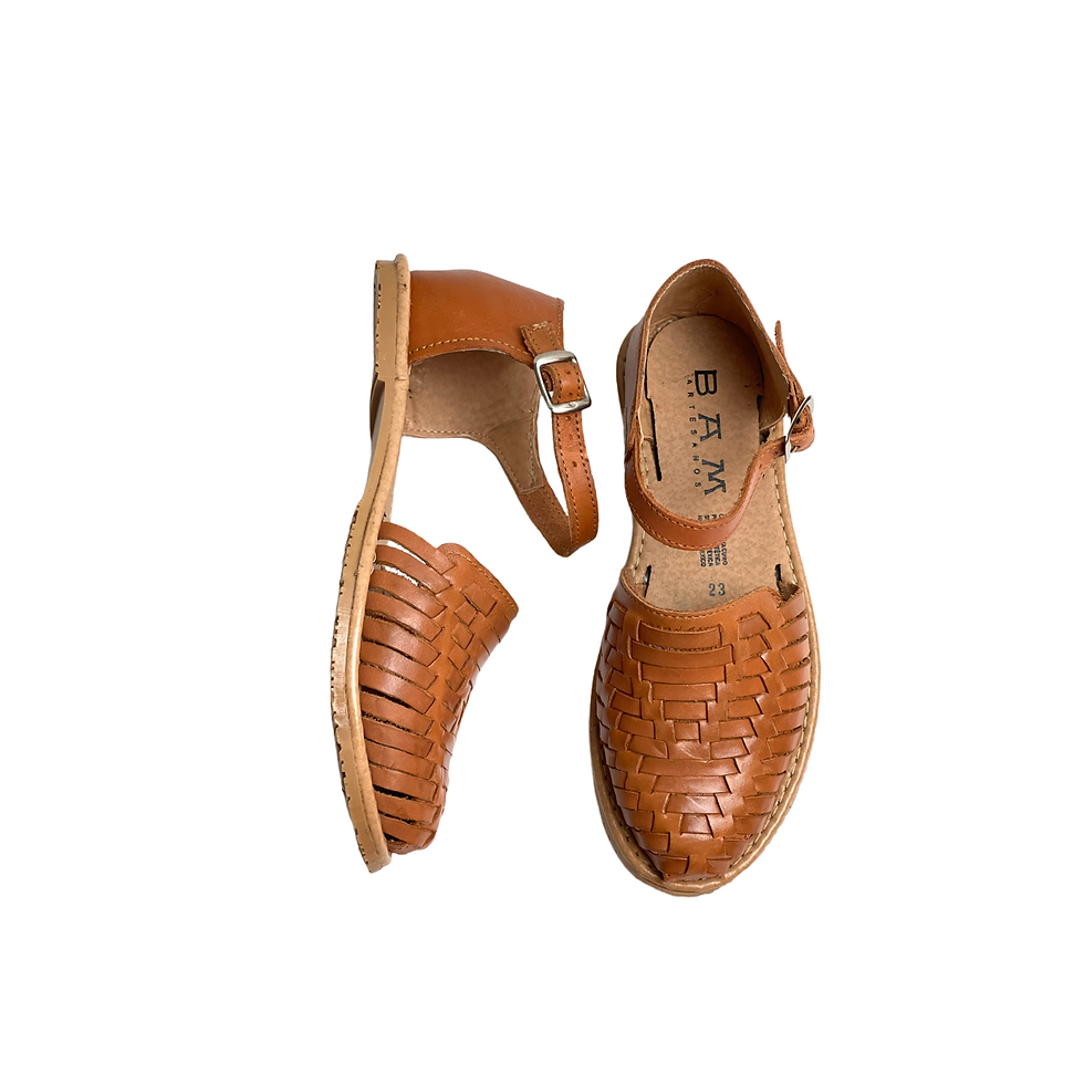 Thumbnail: BUCKLE-LEATHER HUARACHE (TAN) (PRE-ORDER)