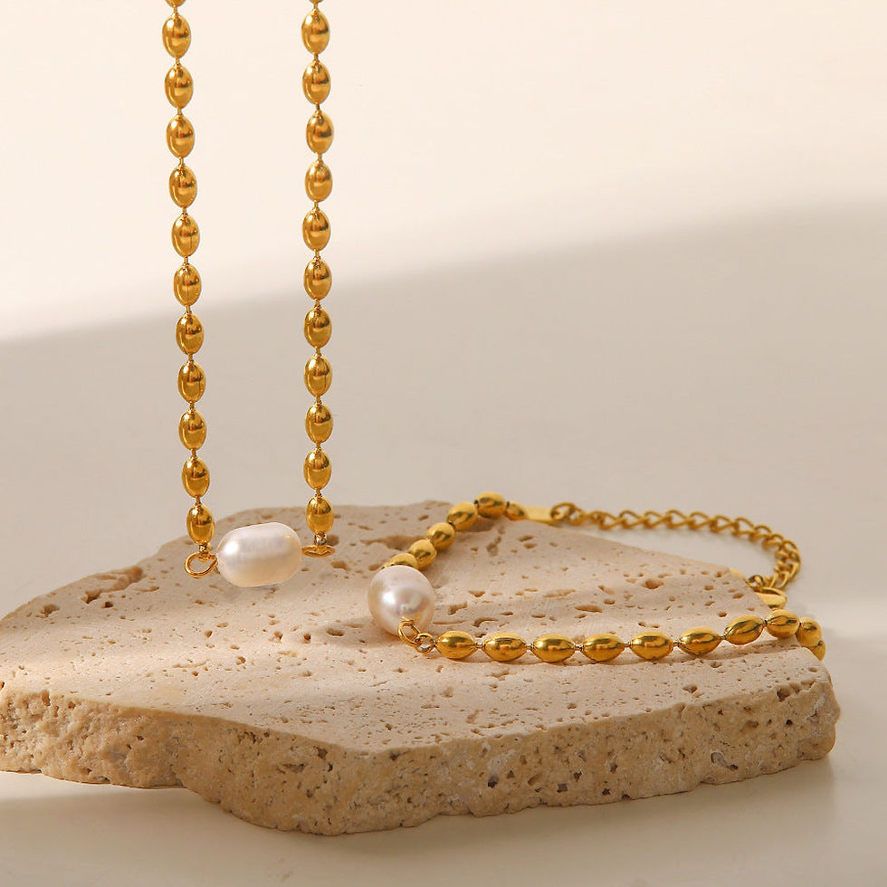 Zora Geometric Freshwater Pearl Pendant Necklace and Bracelet — view 3