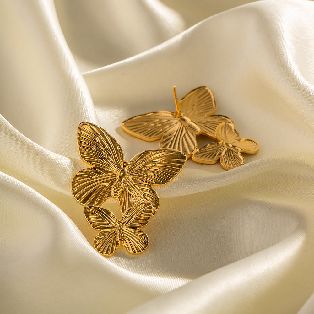 Wren Vintage French Palace Matte Antique Gold Butterfly Earrings — view 3