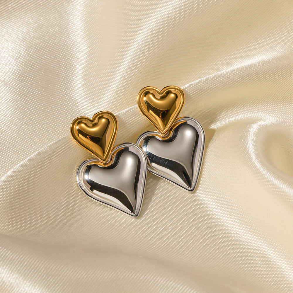 Maren Trendy Heart Shape Two-Tone Drop Earrings — view 3