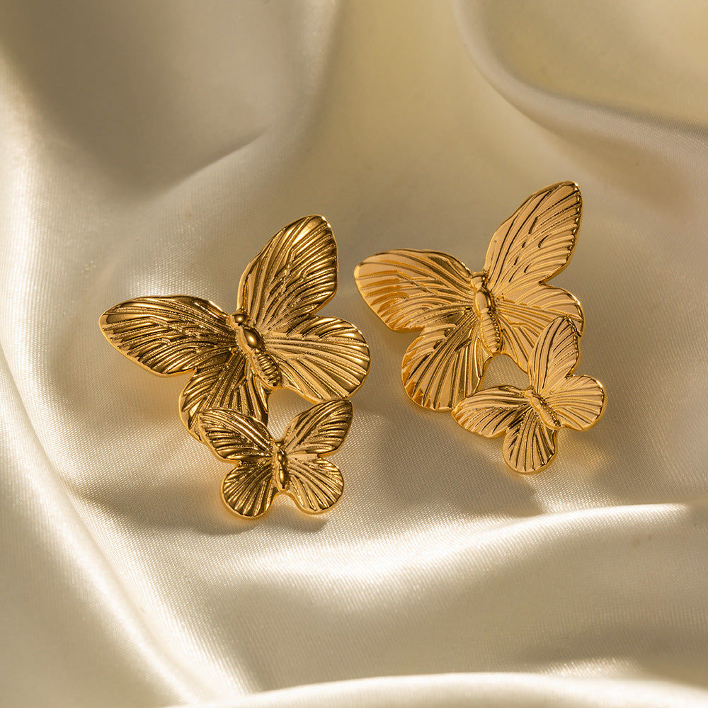 Wren Vintage French Palace Matte Antique Gold Butterfly Earrings — view 4