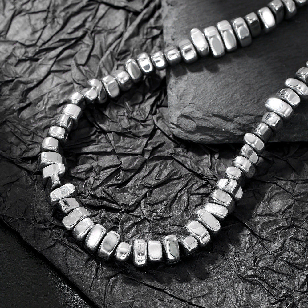 Isaac Geometric Black Obsidian Beaded Necklace — view 2