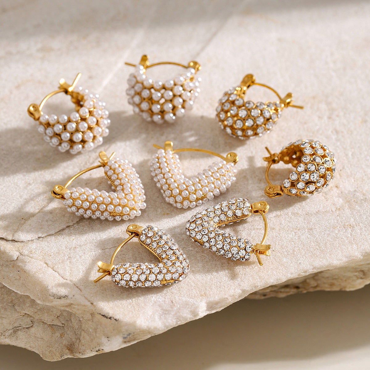 Lena Hollow Basket Rhinestone Pearl Earrings — view 2