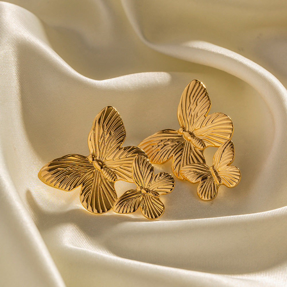Wren Vintage French Palace Matte Antique Gold Butterfly Earrings — view 2