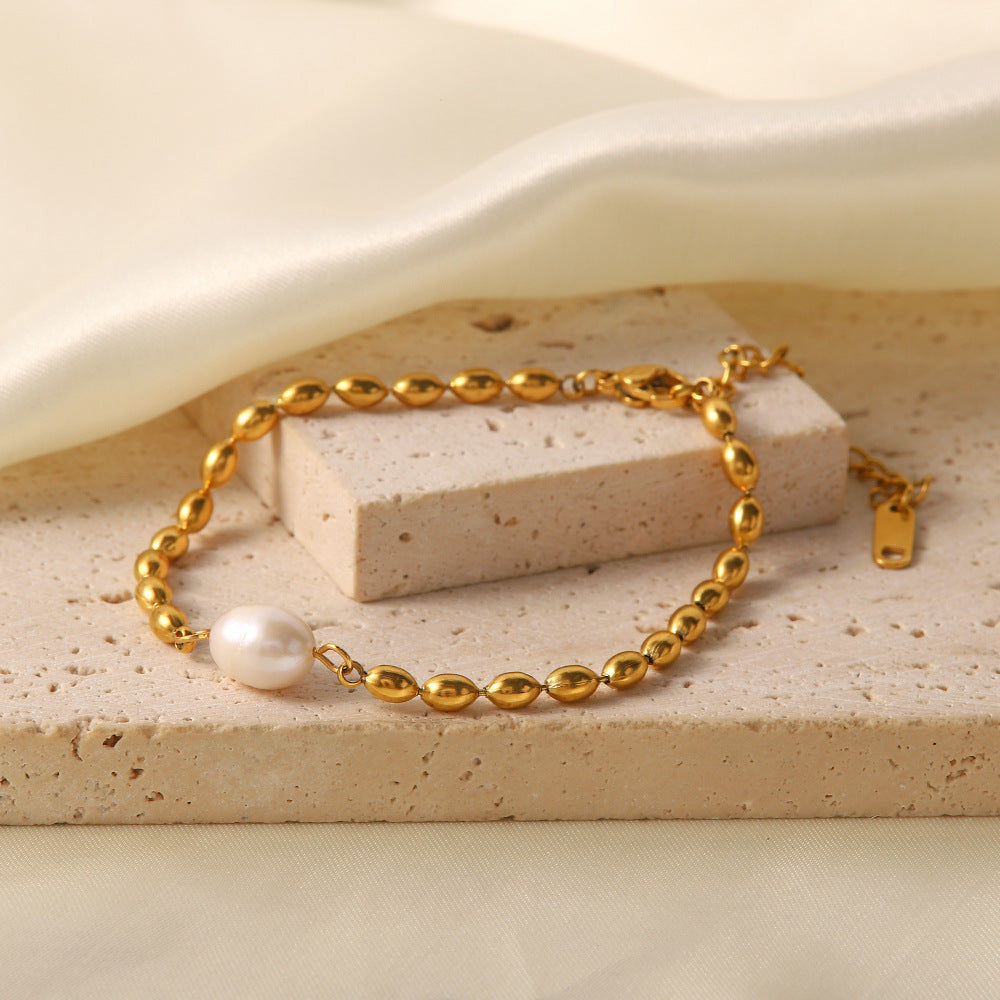 Zora Geometric Freshwater Pearl Pendant Necklace and Bracelet — view 5
