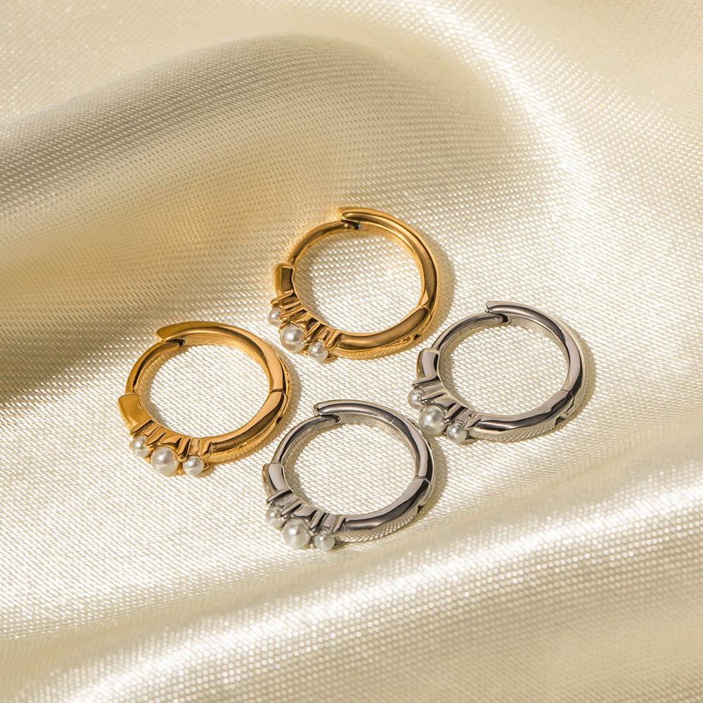 Nola Geometric Circular Pearl Hoop Earrings — view 1