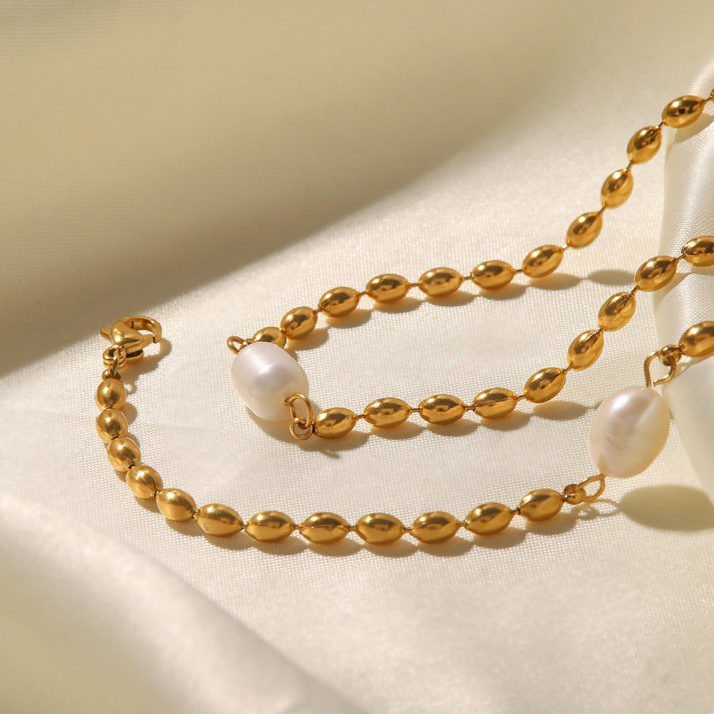 Zora Geometric Freshwater Pearl Pendant Necklace and Bracelet — view 4