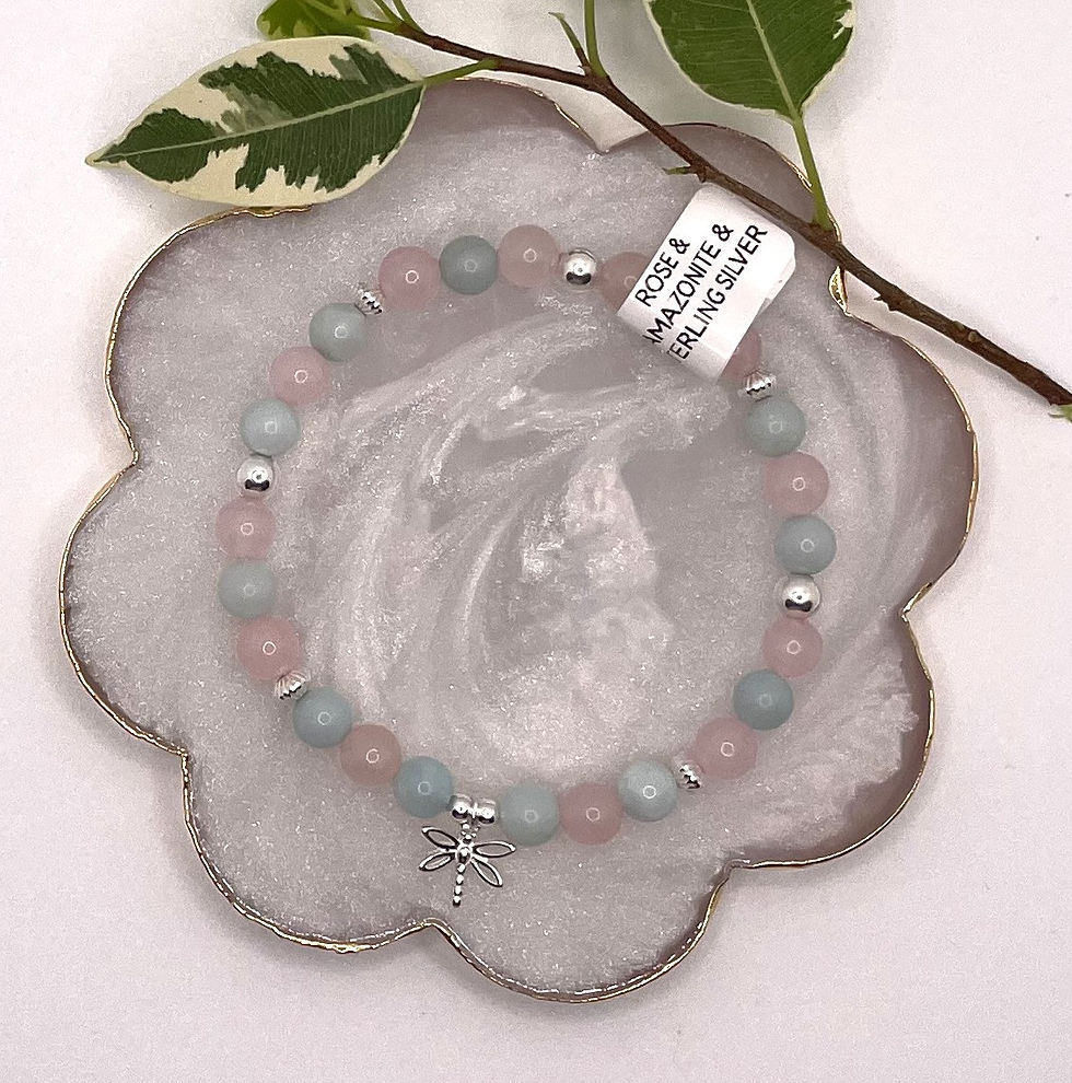 Thumbnail: "MAISIE" Amazonite, Rose Quartz, Stretch Bracelet DRAGONFLY - Sterling Silver