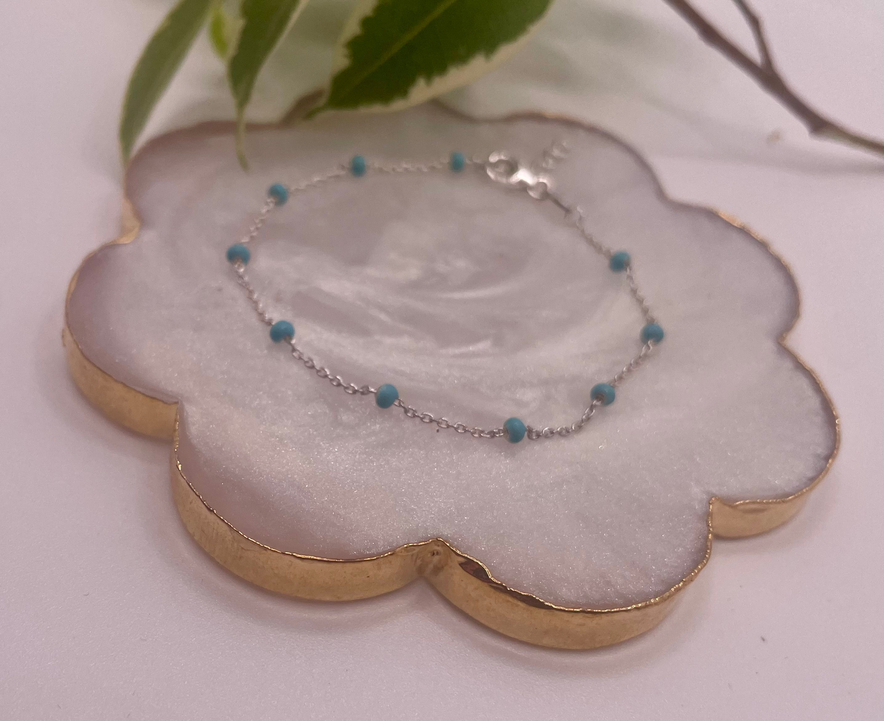 Italian Enamel Turquoise Bead Sterling Silver Bracelet