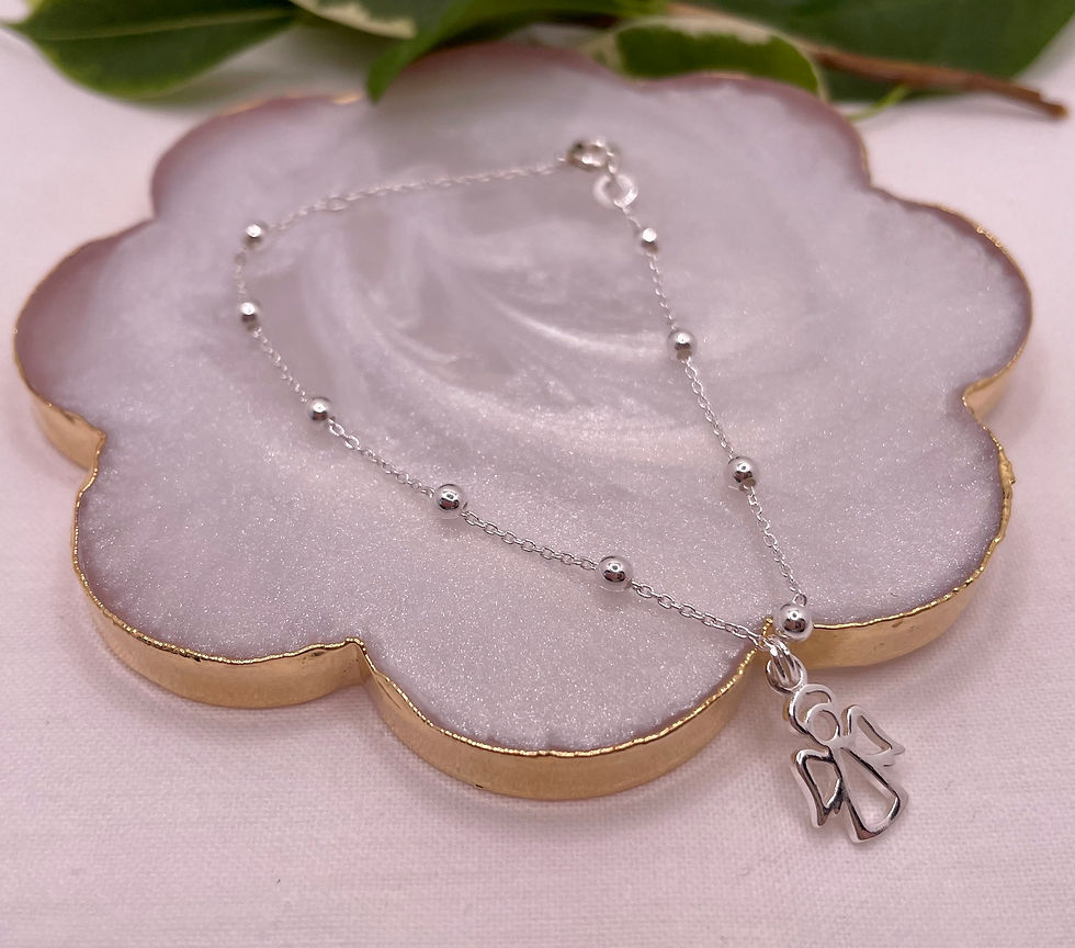 Thumbnail: "ERIN" Sterling Silver Trace and Bead Satellite Bracelet with Open Angel Charm