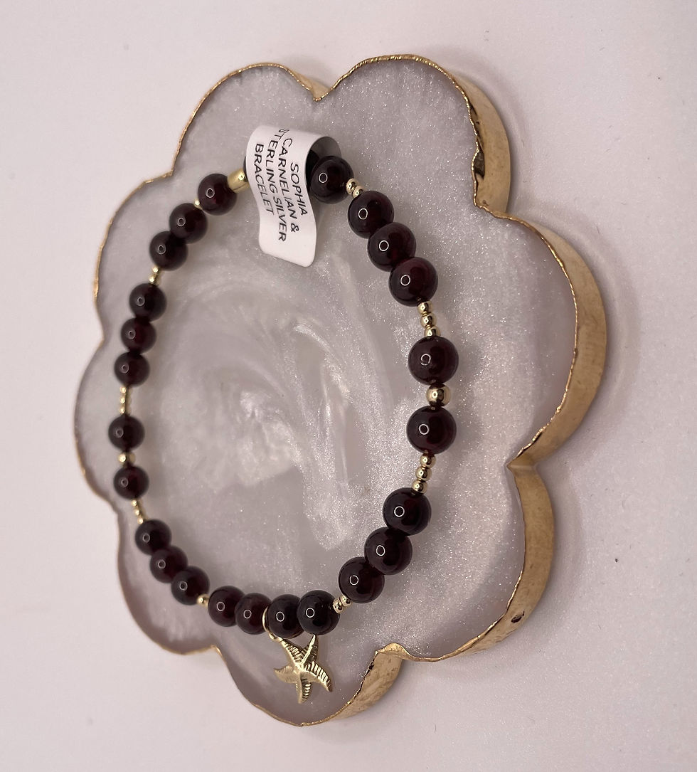 Thumbnail: "SOPHIA" STARFISH, Garnet & 12k Gold Filled Beads Stretch Bracelet