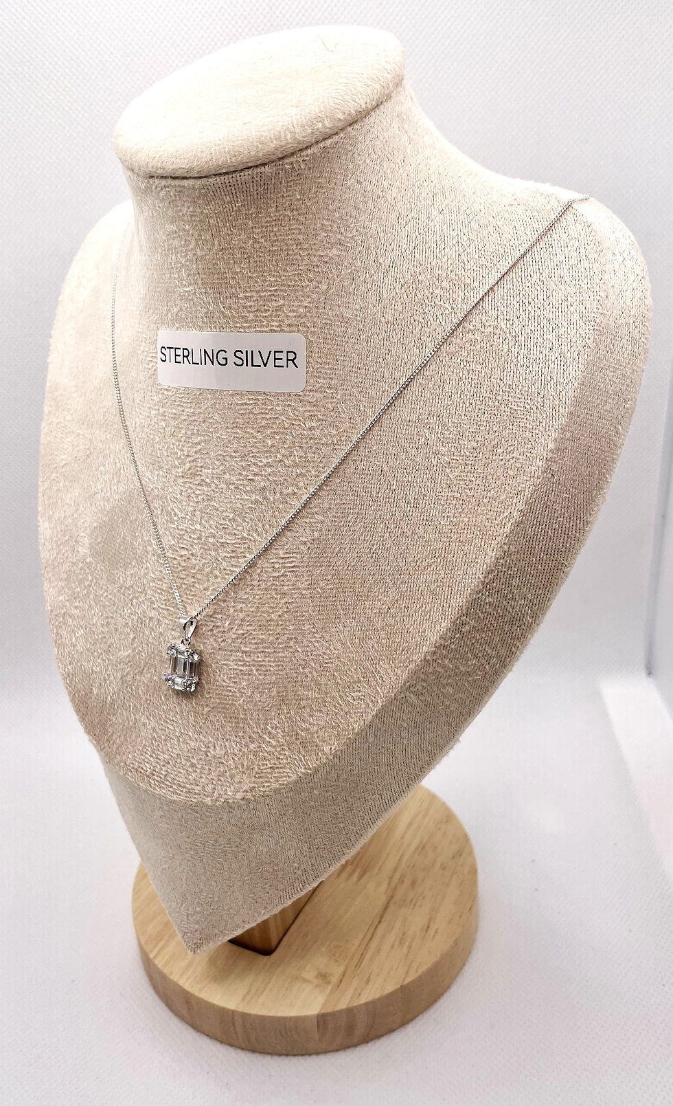 Thumbnail: Sterling Silver Necklace with a Cubic Zirconia Baguette on a 16" Fine Curb Chain