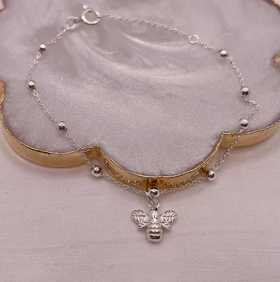 Thumbnail: "AMY" Sterling Silver Trace and Bead Satellite Bracelet with Bee Charm