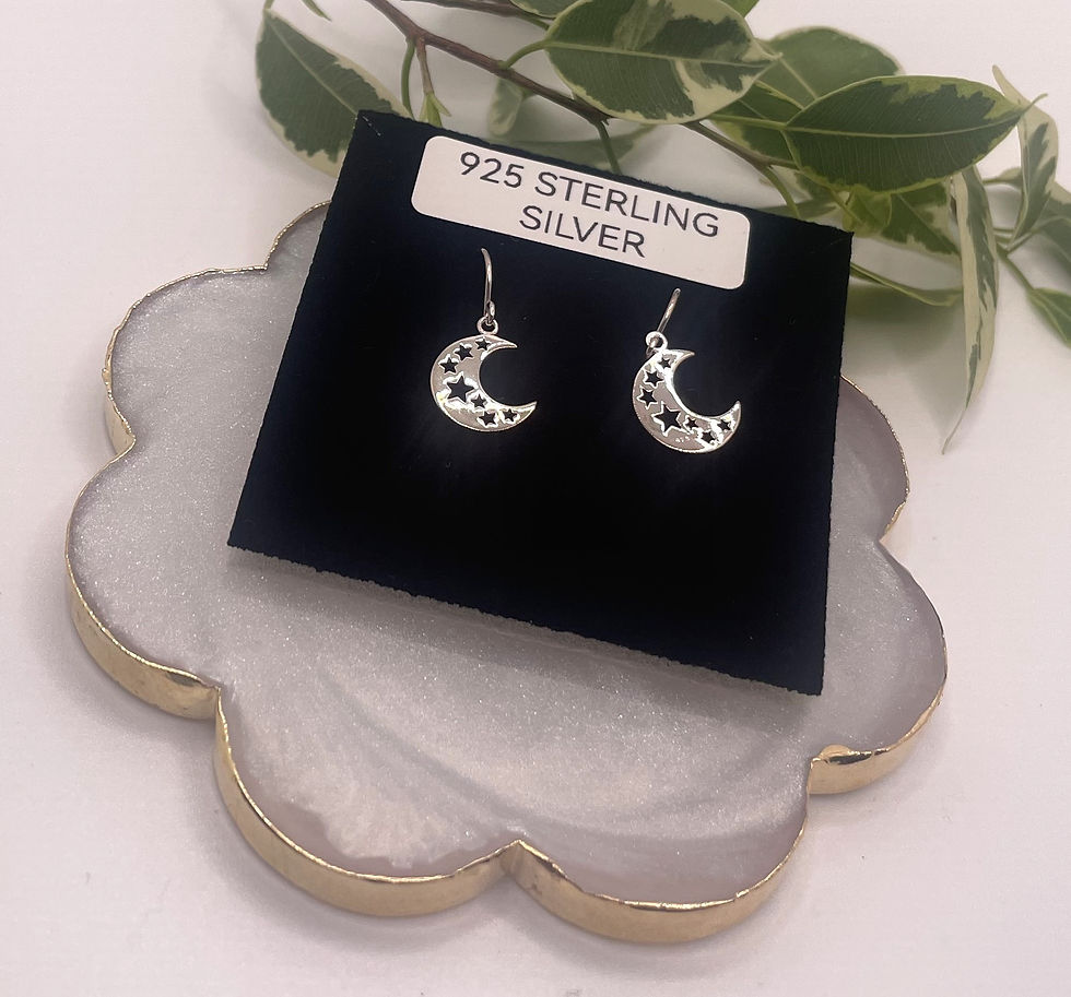 Thumbnail: Pair of Sterling Silver Crescent Moon with Cut Out Stars Earrings