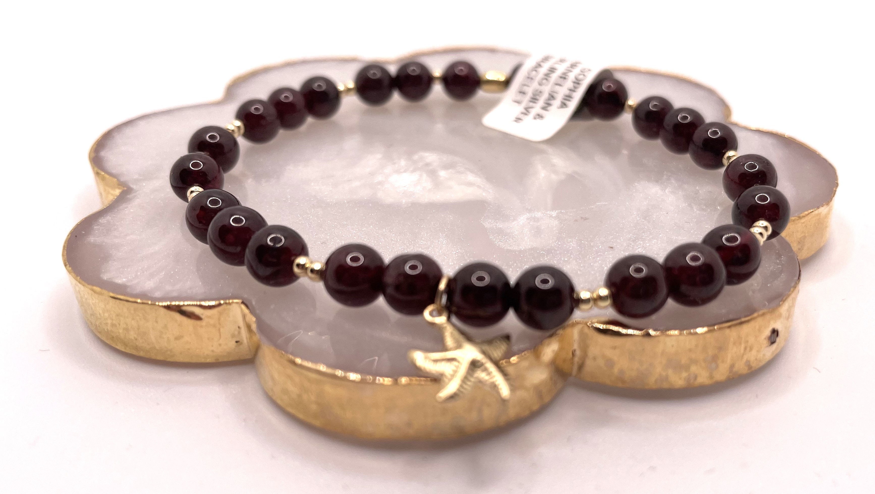 "SOPHIA" STARFISH, Garnet & 12k Gold Filled Beads Stretch Bracelet