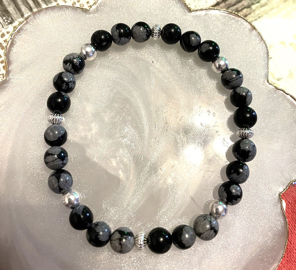 Thumbnail: "LOTTIE" Snowflake Obsidian & Sterling Silver Stretch Bracelet 