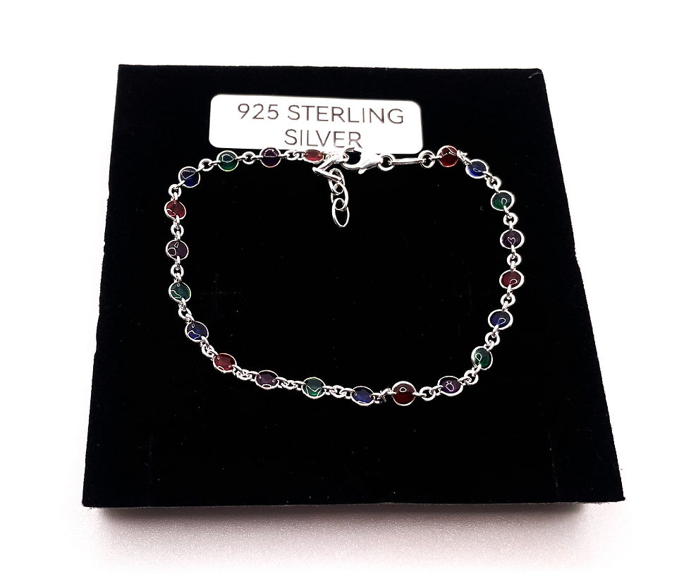 Thumbnail: Multi Coloured Enamel Discs Sterling Silver Bracelet 