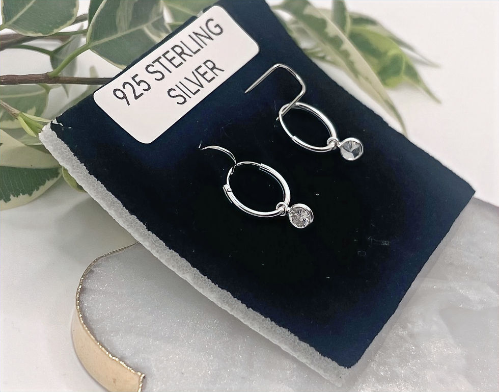 Thumbnail: Pair of Micro Round Cubic Zirconia Hoop Earrings - Sterling Silver