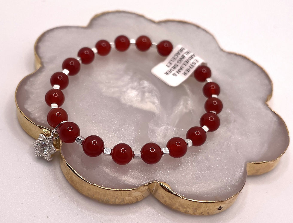 Thumbnail: "ESTHER" Star Charm, Carnelian & Sterling Silver Stretch Bracelet 