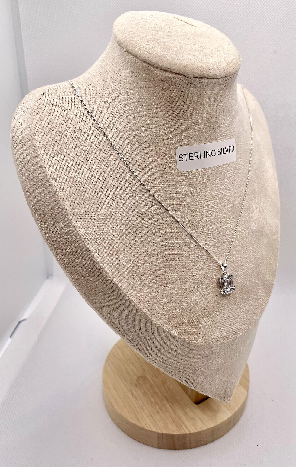 Thumbnail: Sterling Silver Necklace with a Cubic Zirconia Baguette on a 16" Fine Curb Chain